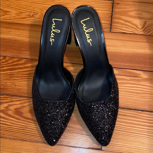 Lulu’s Moliday Black Glitter Mules - Picture 2 of 8